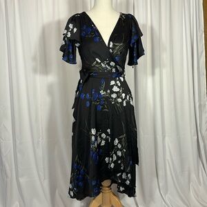 DKNY black/blue/white high low midi dress